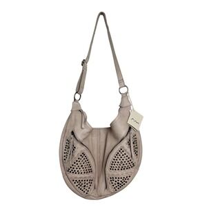 Free People Taupe Studded Leather Hobo Bag